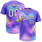 Custom Purple White-Pink 3D Pattern Two-Button Unisex Softball Jersey photo 1
