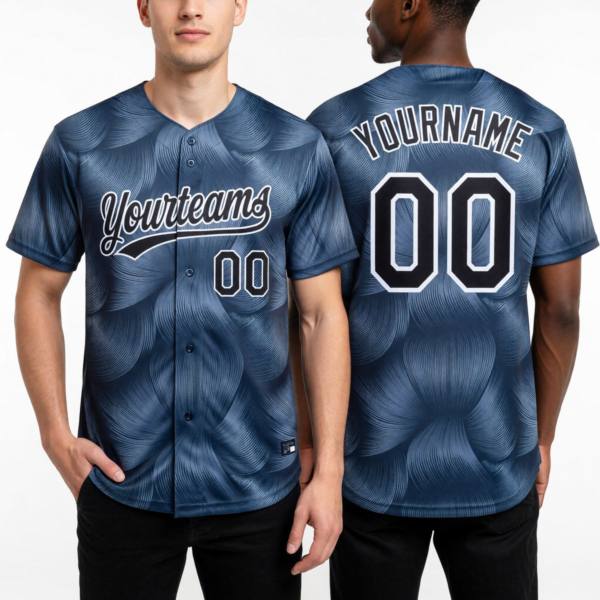 Custom Steel Gray Black-White 3D Pattern Two-Button Unisex Softball Jersey worn front and back
