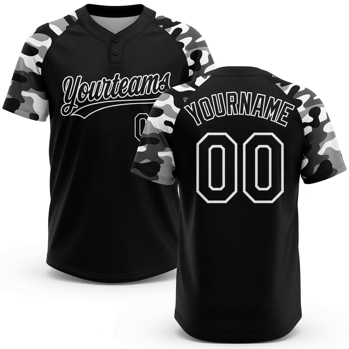 Custom Black Black-Camo 3D Pattern Two-Button Unisex Softball Jersey