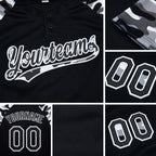 Custom Black Black-Camo 3D Pattern Two-Button Unisex Softball Jersey detail