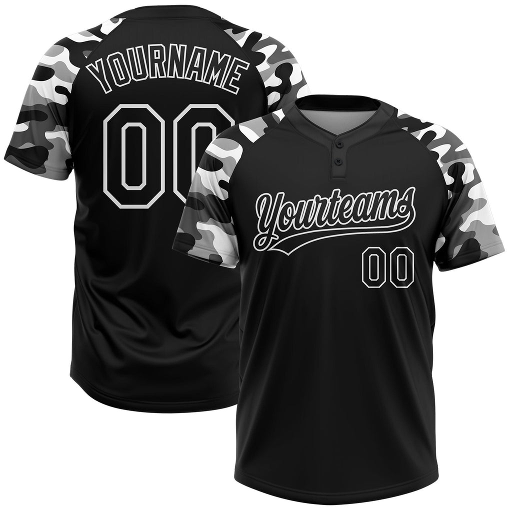 Custom Black Black-Camo 3D Pattern Two-Button Unisex Softball Jersey photo 1