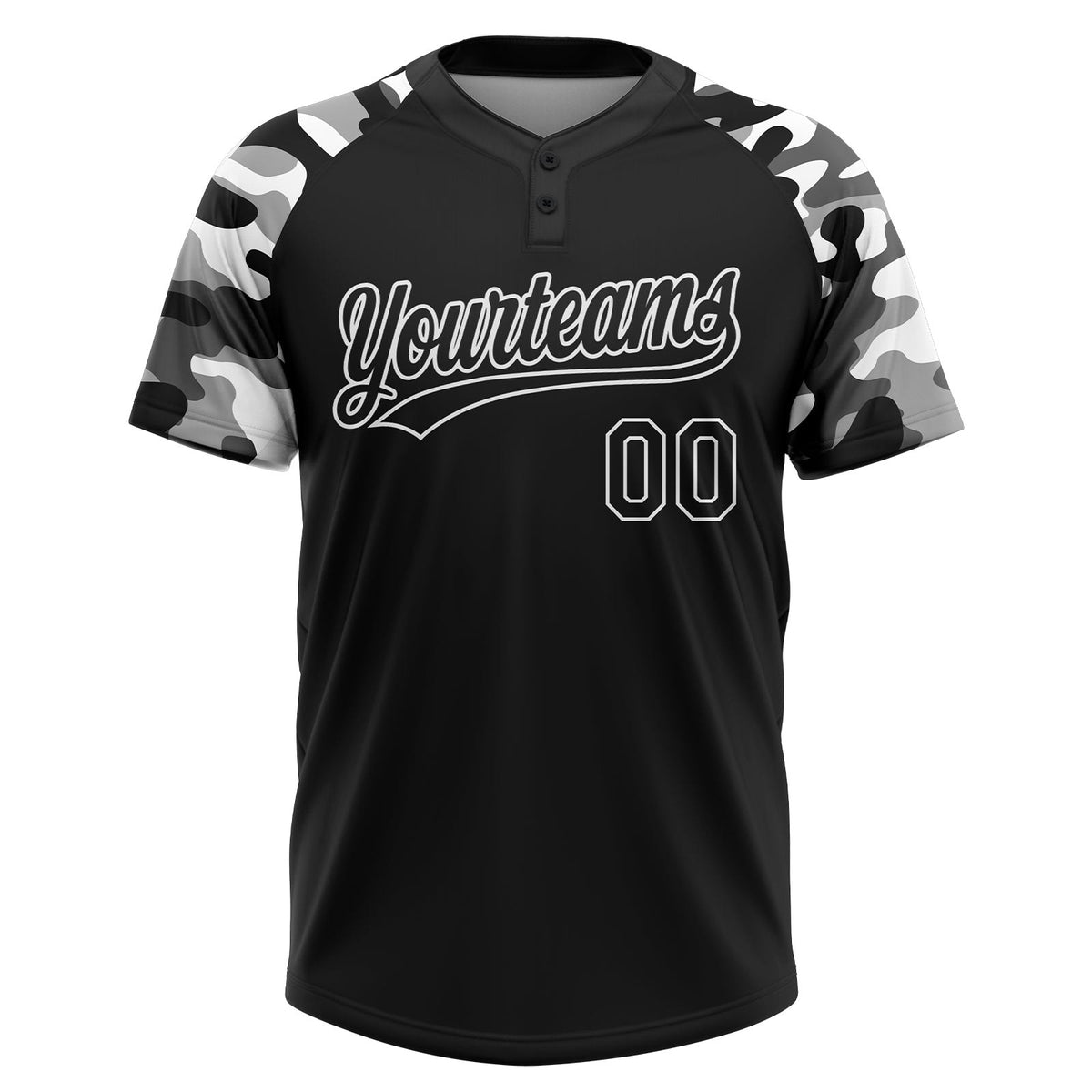 Custom Black Black-Camo 3D Pattern Two-Button Unisex Softball Jersey photo 2