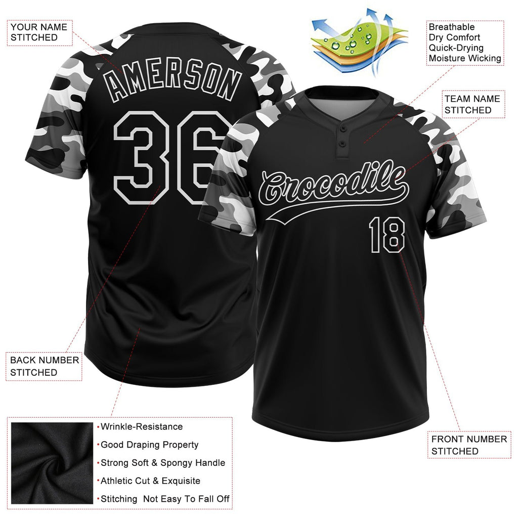 Custom Black Black-Camo 3D Pattern Two-Button Unisex Softball Jersey photo 3
