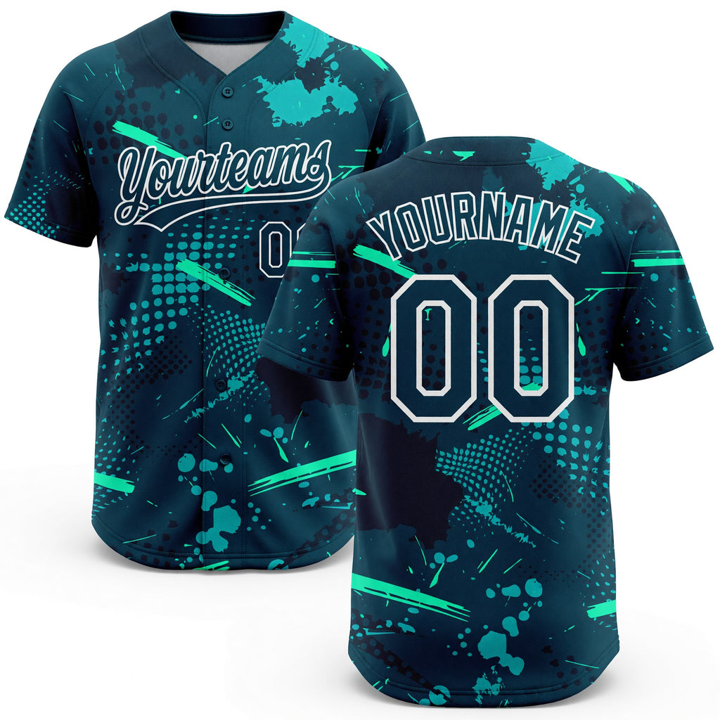 Custom Green Midnight Green-Teal 3D Pattern Two-Button Unisex Softball Jersey