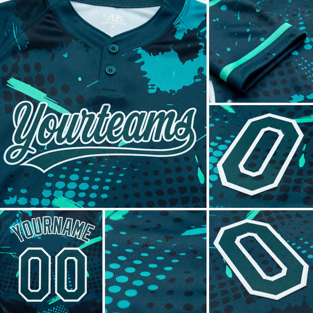 Custom Green Midnight Green-Teal 3D Pattern Two-Button Unisex Softball Jersey detail