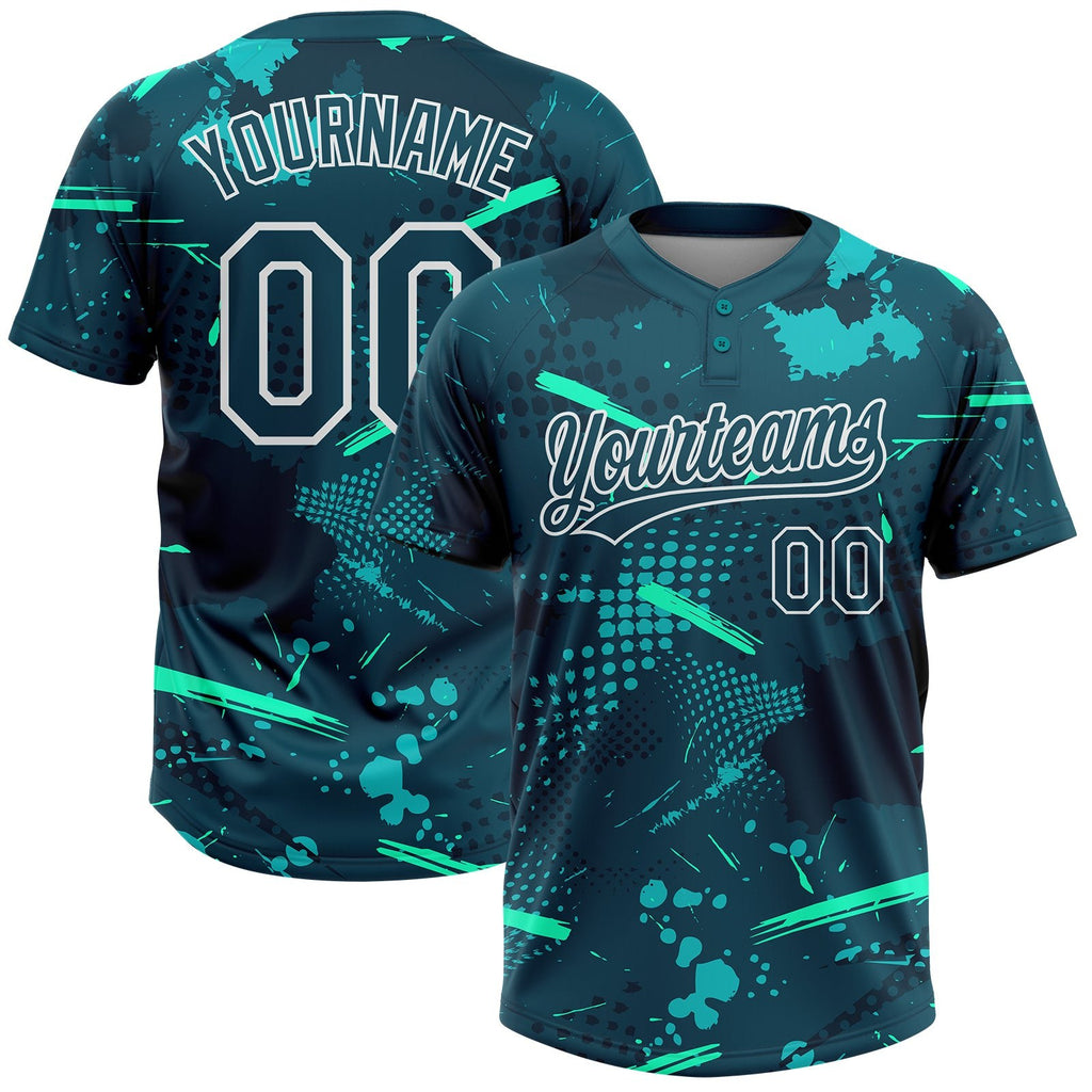 Custom Green Midnight Green-Teal 3D Pattern Two-Button Unisex Softball Jersey photo 1