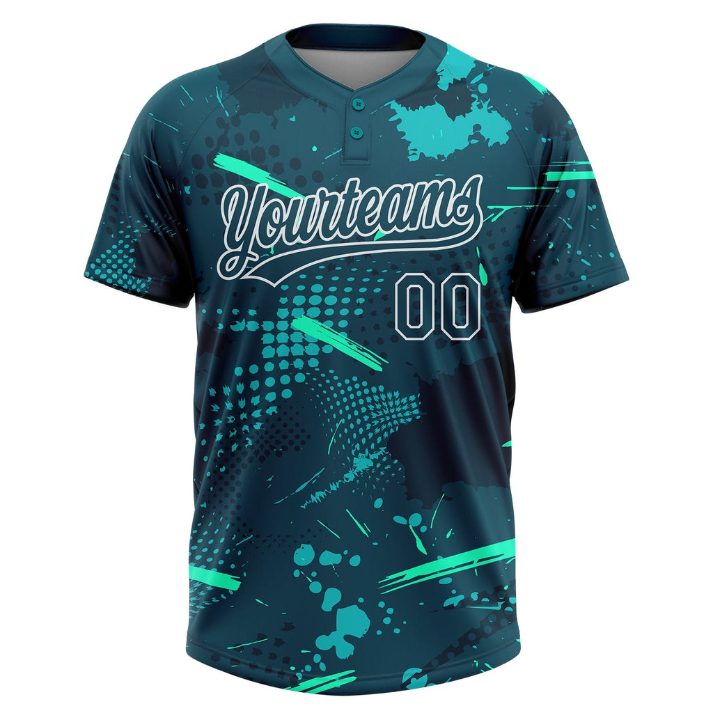 Custom Green Midnight Green-Teal 3D Pattern Two-Button Unisex Softball Jersey photo 2