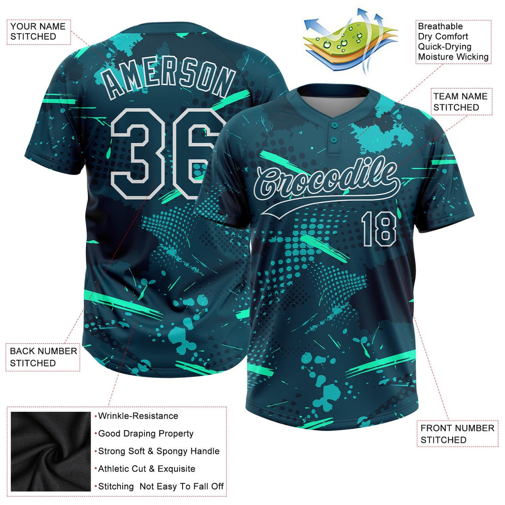 Custom Green Midnight Green-Teal 3D Pattern Two-Button Unisex Softball Jersey photo 3