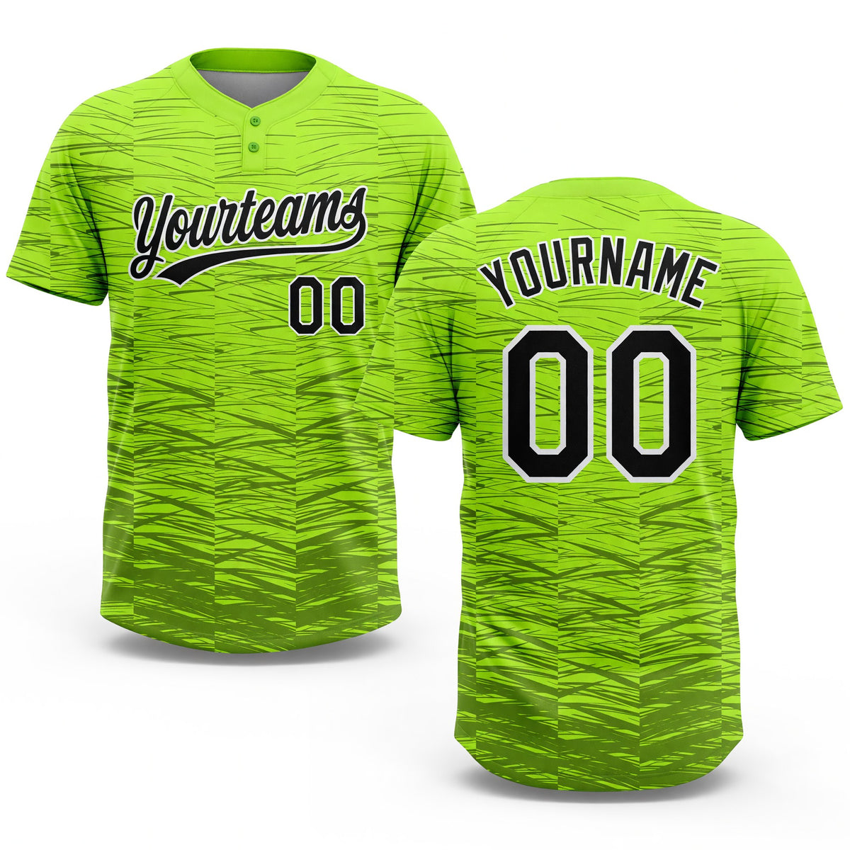Custom Neon Green Black-White 3D Pattern Two-Button Unisex Softball Jersey
