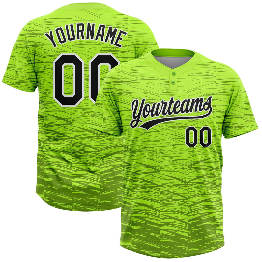 Custom Neon Green Black-White 3D Pattern Two-Button Unisex Softball Jersey photo 1