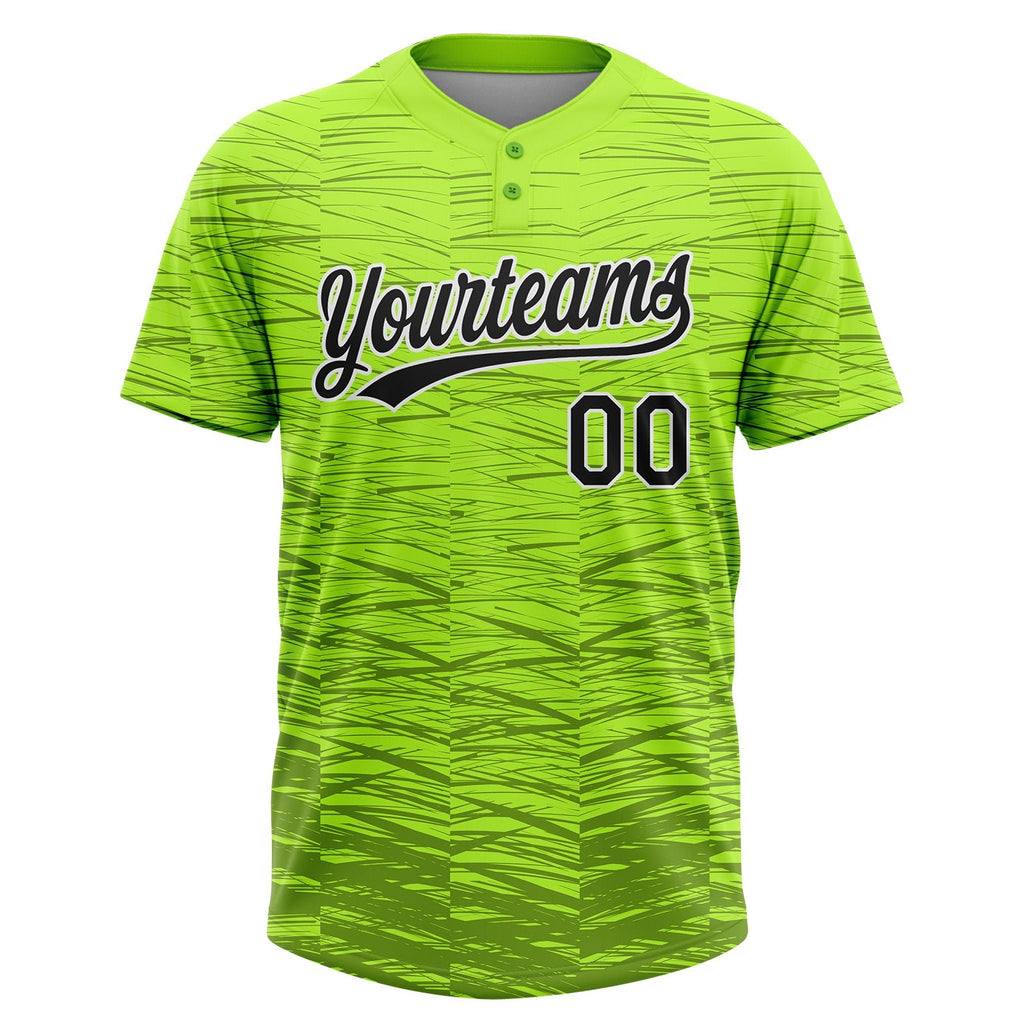 Custom Neon Green Black-White 3D Pattern Two-Button Unisex Softball Jersey photo 2