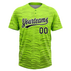 Custom Neon Green Black-White 3D Pattern Two-Button Unisex Softball Jersey photo 2