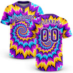 Custom Tie Dye Purple-White 3D Two-Button Unisex Softball Jersey