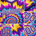 Custom Tie Dye Purple-White 3D Two-Button Unisex Softball Jersey detail