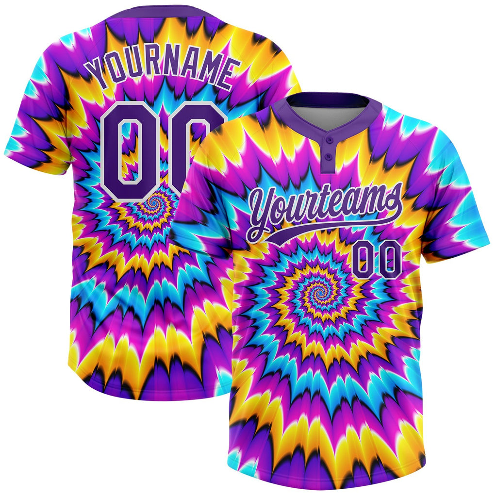 Custom Tie Dye Purple-White 3D Two-Button Unisex Softball Jersey photo 1