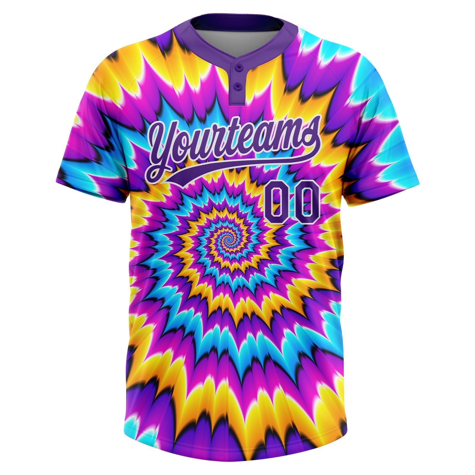 Custom Tie Dye Purple-White 3D Two-Button Unisex Softball Jersey photo 2