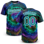 Custom Tie Dye Teal-White 3D Two-Button Unisex Softball Jersey
