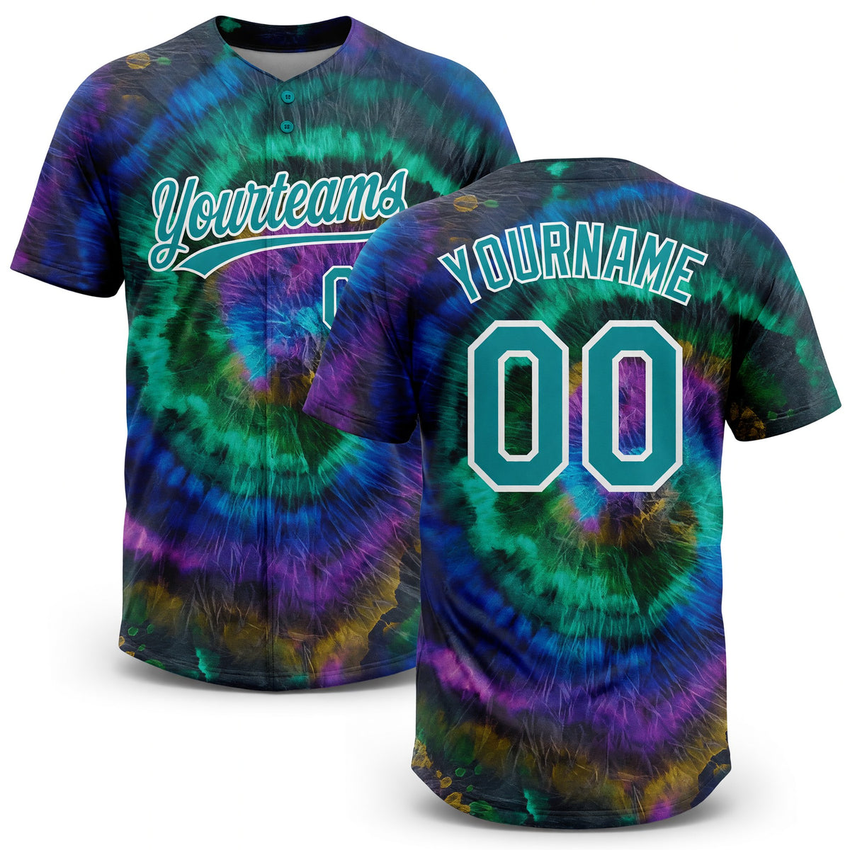 Custom Tie Dye Teal-White 3D Two-Button Unisex Softball Jersey
