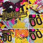 Custom Graffiti Pattern Black-Gold 3D Bright Psychedelic Two-Button Unisex Softball Jersey detail