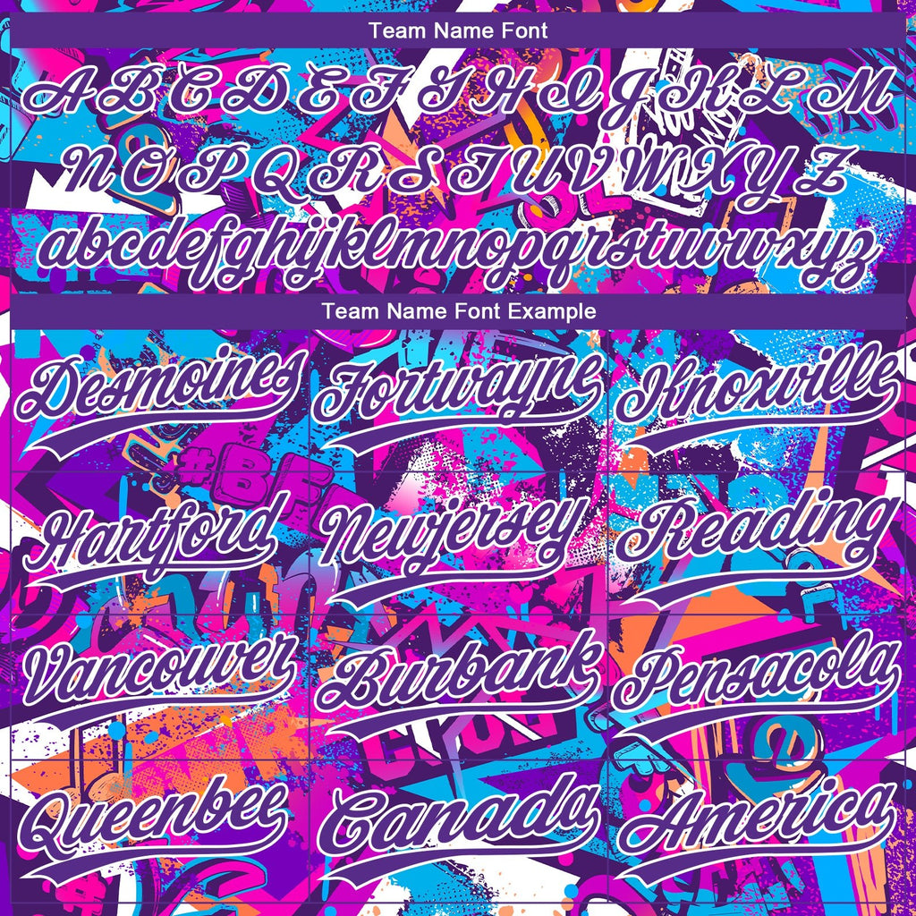 Custom Graffiti Pattern Purple-White 3D Bright Psychedelic Two-Button Unisex Softball Jersey photo 4