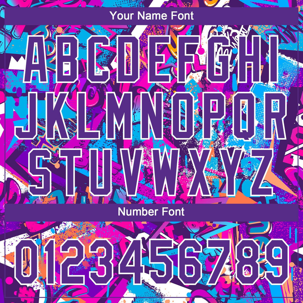 Custom Graffiti Pattern Purple-White 3D Bright Psychedelic Two-Button Unisex Softball Jersey photo 5