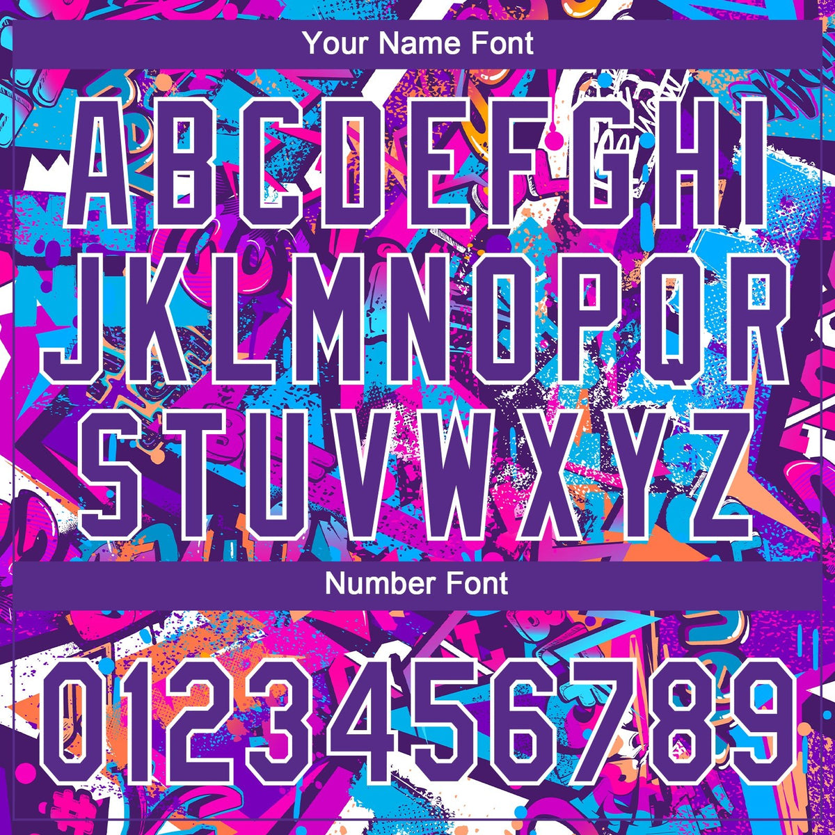 Custom Graffiti Pattern Purple-White 3D Bright Psychedelic Two-Button Unisex Softball Jersey photo 5
