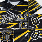 Custom Black Black-Gold 3D Pattern Two-Button Unisex Softball Jersey detail