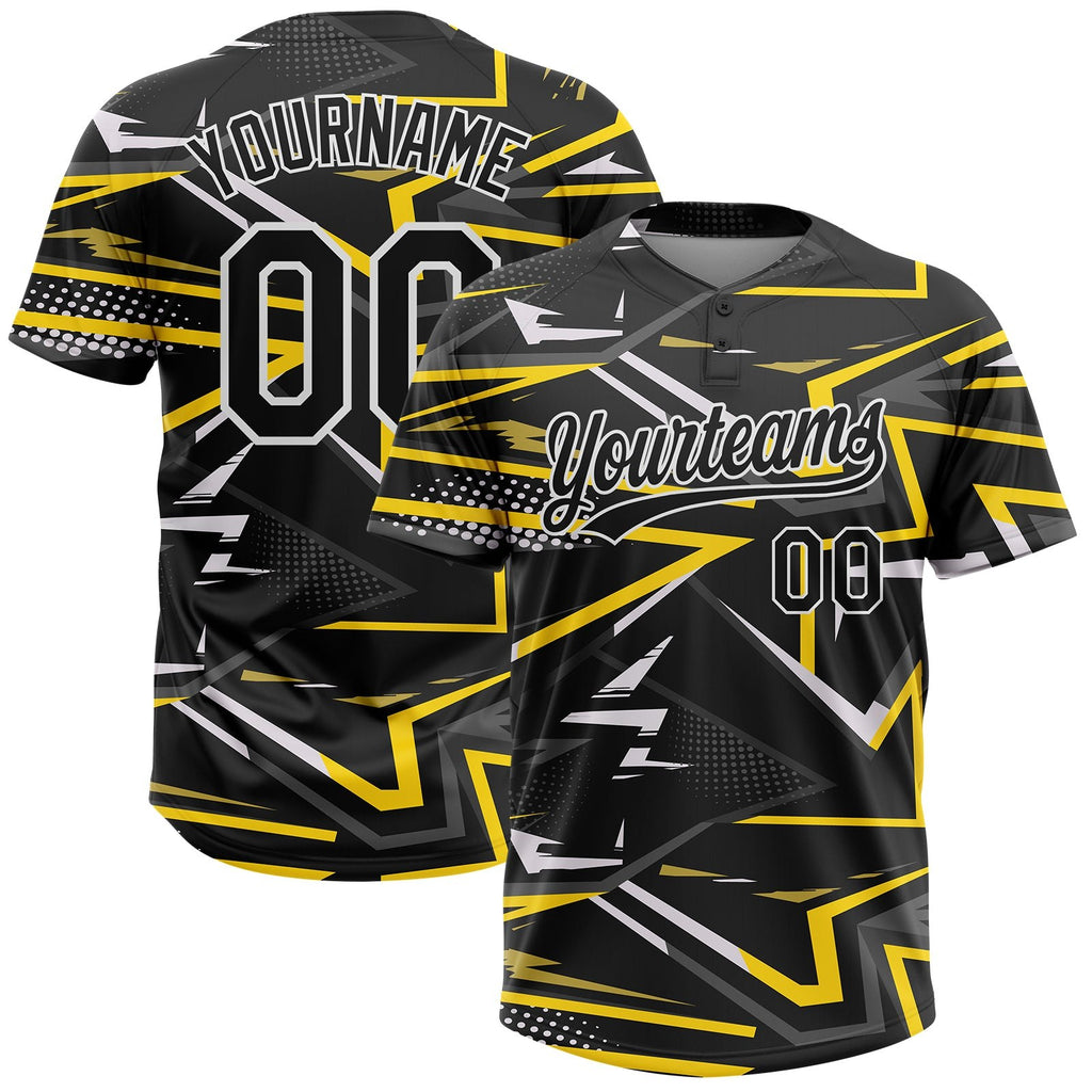 Custom Black Black-Gold 3D Pattern Two-Button Unisex Softball Jersey photo 1