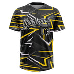 Custom Black Black-Gold 3D Pattern Two-Button Unisex Softball Jersey photo 2