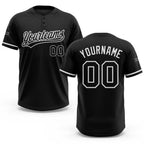 Custom Black Black-White Two-Button Unisex Softball Jersey