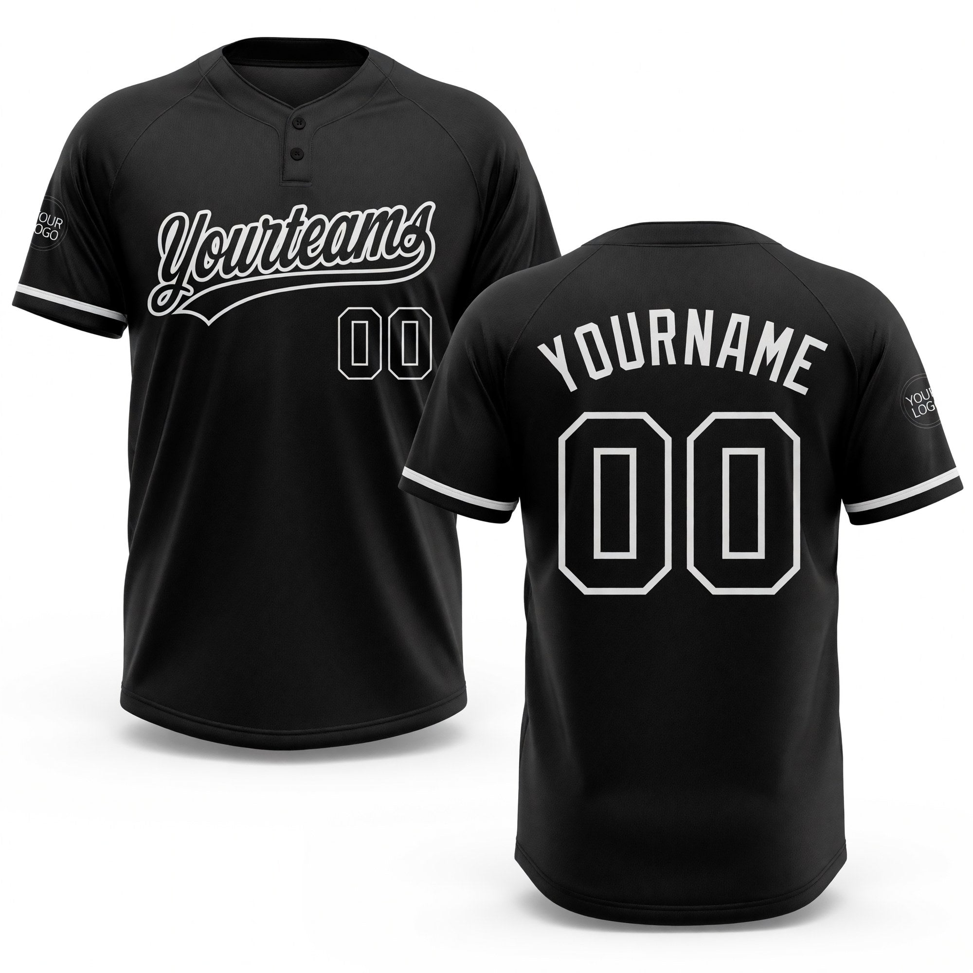 Custom Black Black-White Two-Button Unisex Softball Jersey
