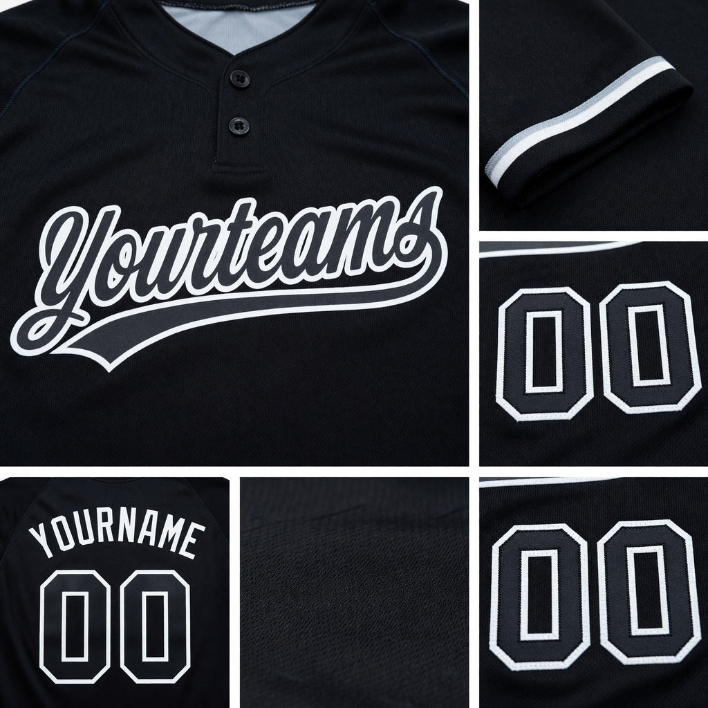 Custom Black Black-White Two-Button Unisex Softball Jersey detail