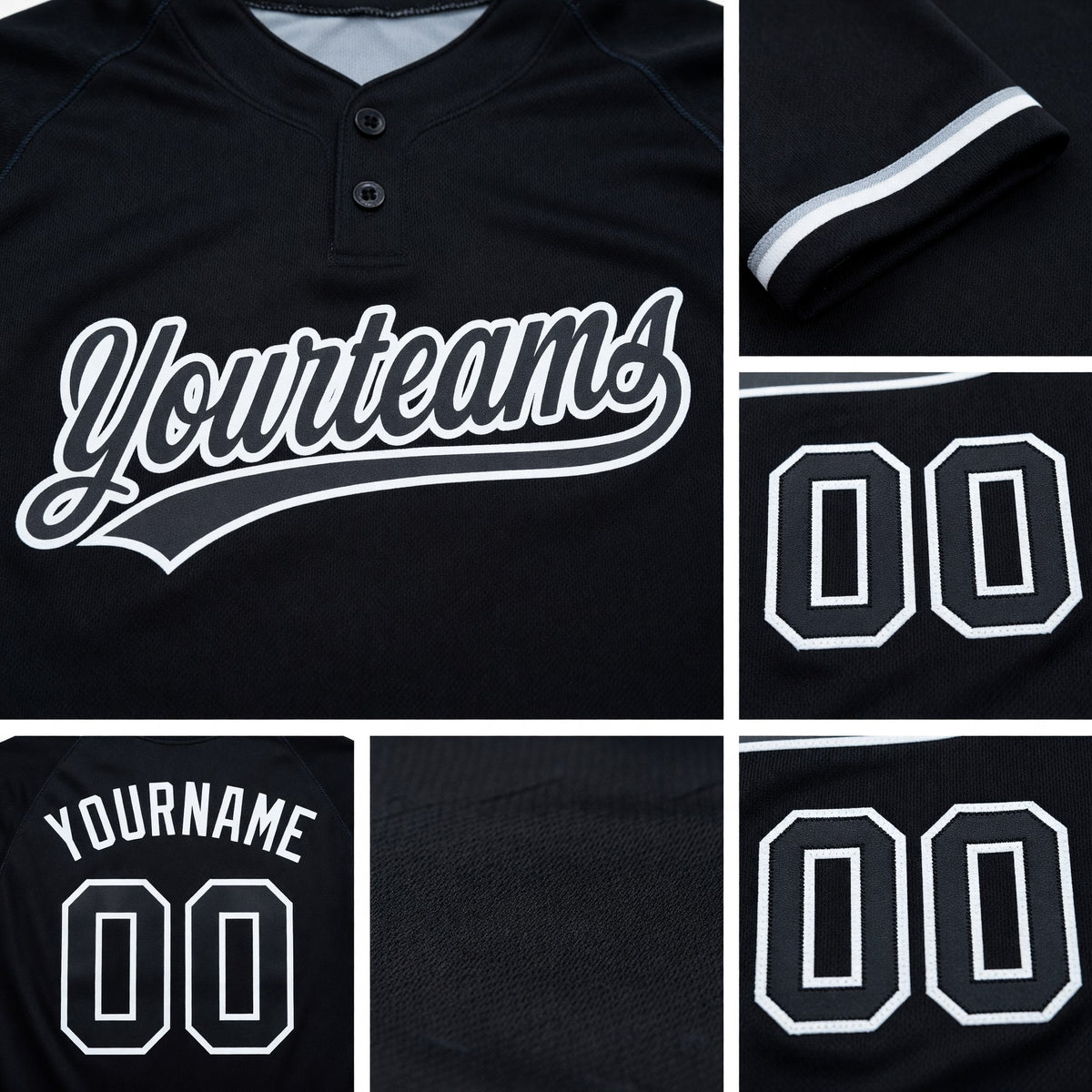 Custom Black Black-White Two-Button Unisex Softball Jersey detail