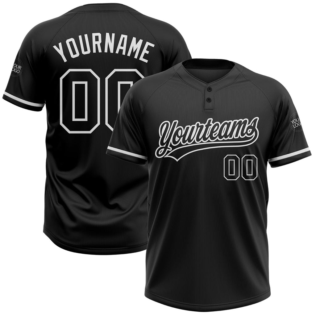 Custom Black Black-White Two-Button Unisex Softball Jersey photo 1
