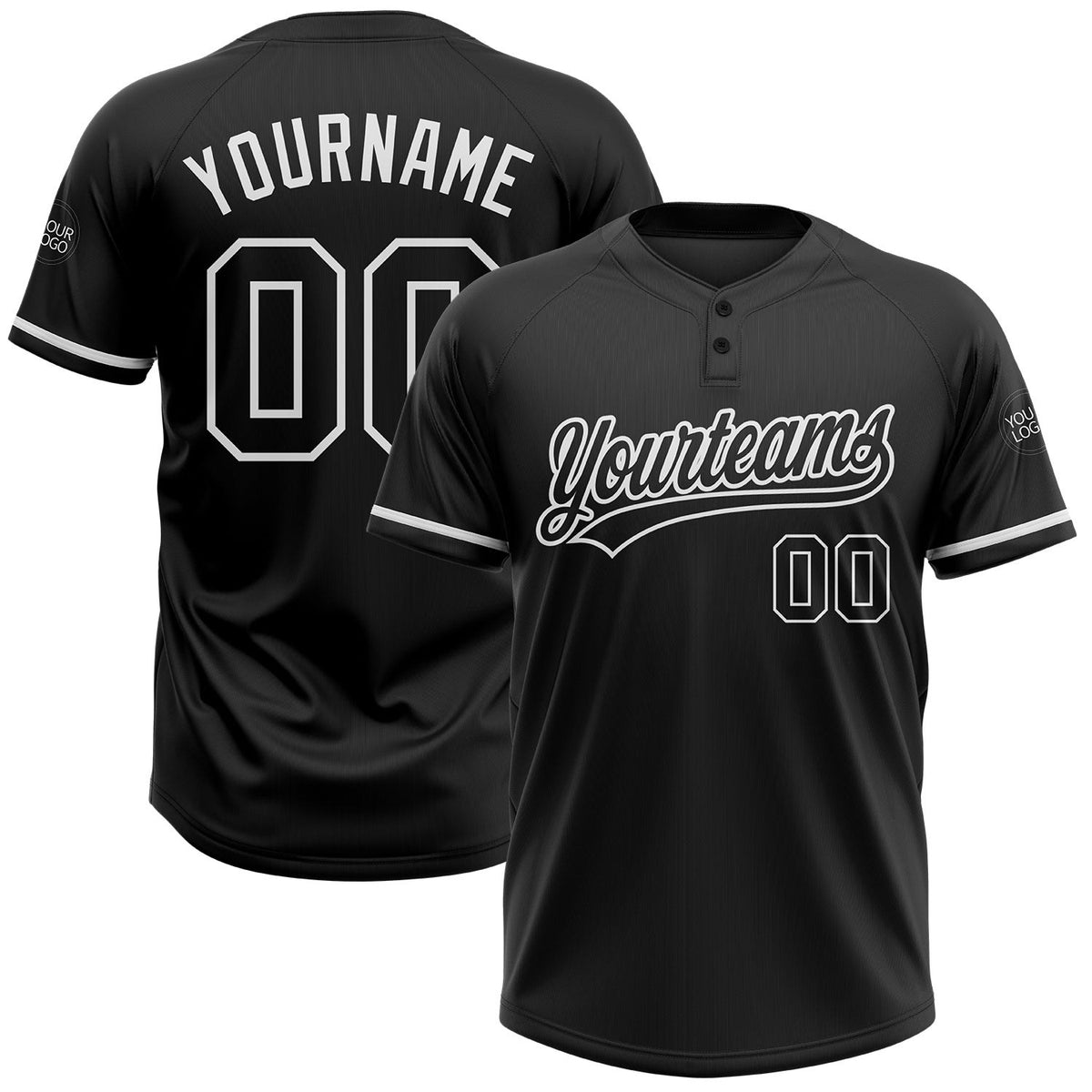 Custom Black Black-White Two-Button Unisex Softball Jersey photo 1