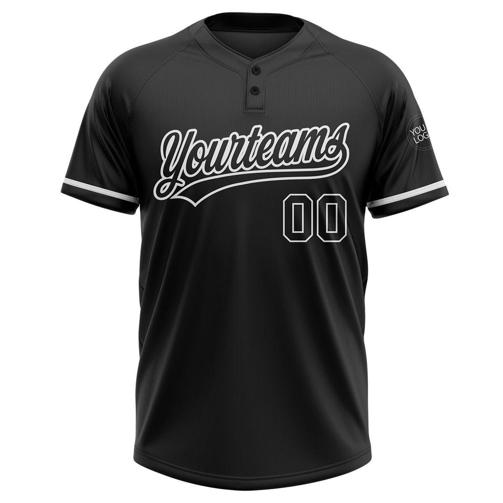 Custom Black Black-White Two-Button Unisex Softball Jersey photo 2