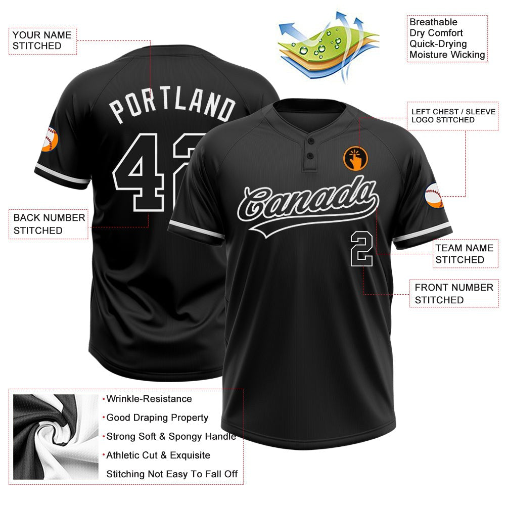 Custom Black Black-White Two-Button Unisex Softball Jersey photo 3