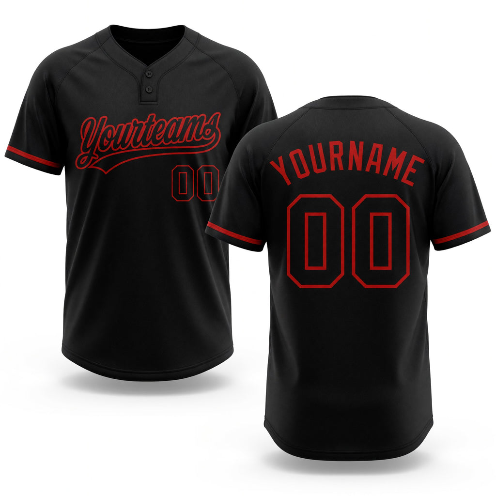 Custom Black Black-Red Two-Button Unisex Softball Jersey