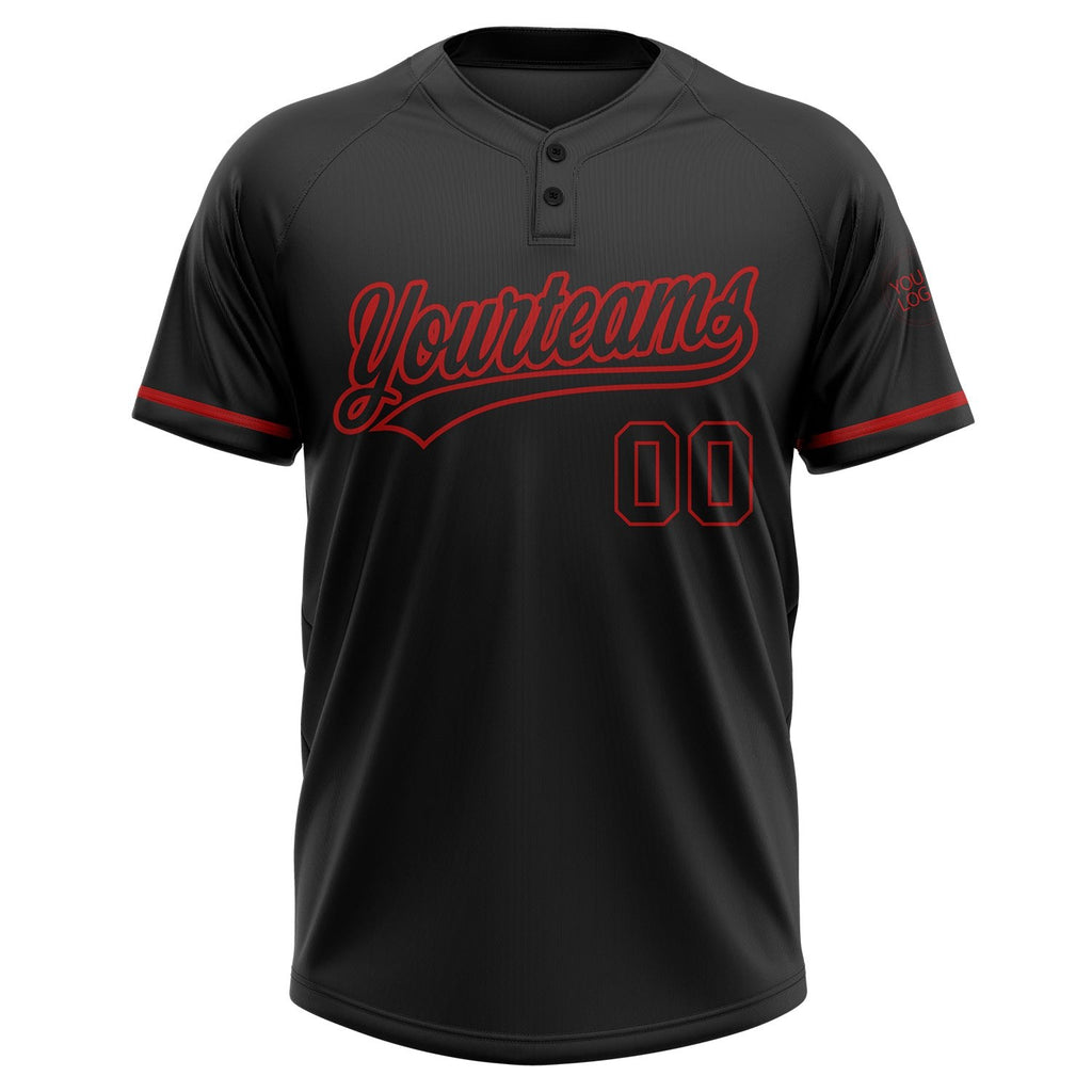 Custom Black Black-Red Two-Button Unisex Softball Jersey photo 2