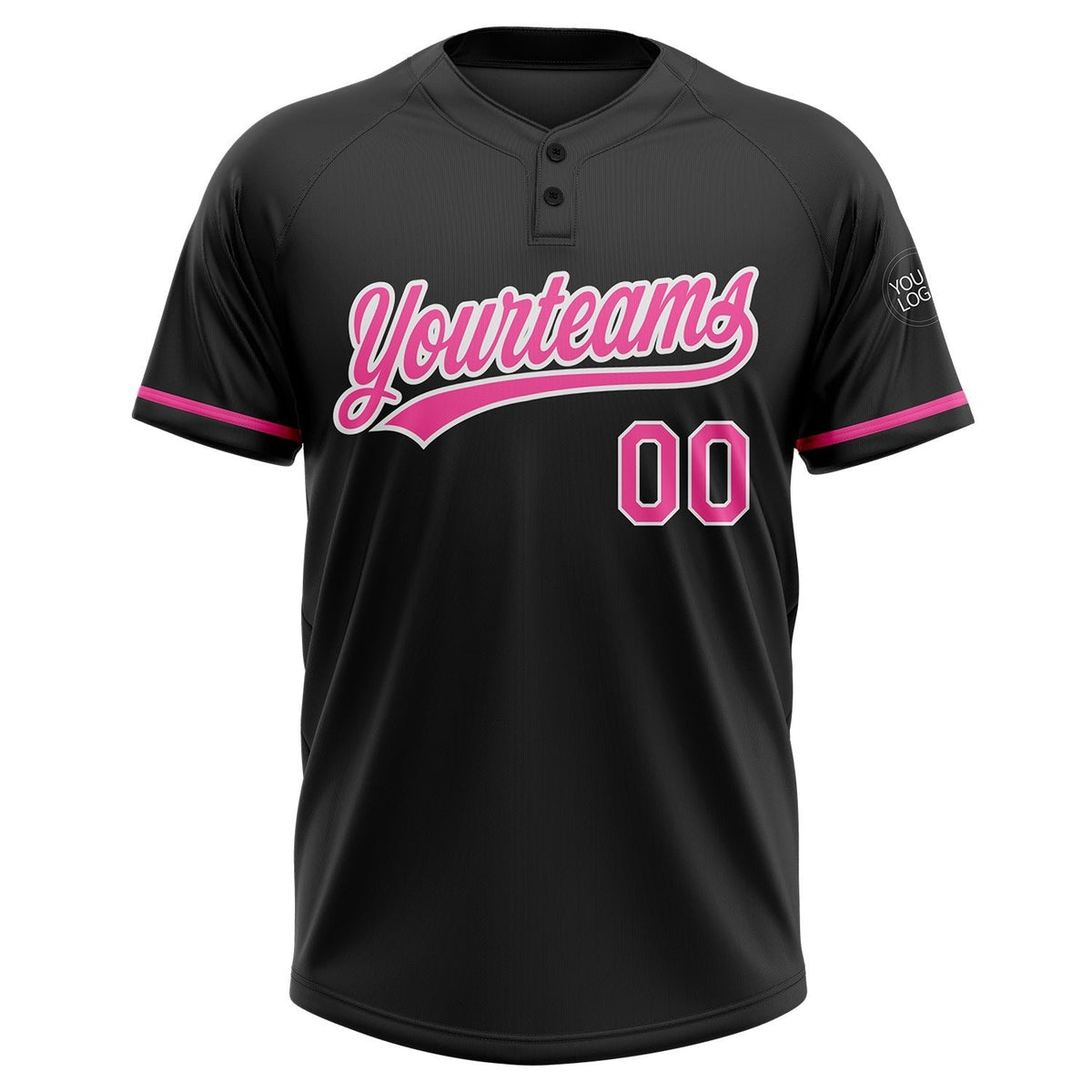 Custom Black Pink-White Two-Button Unisex Softball Jersey photo 2