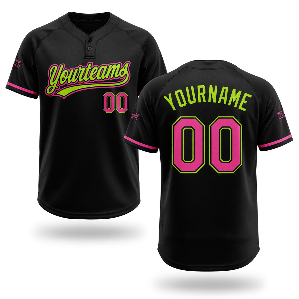 Custom Black Pink-Neon Green Two-Button Unisex Softball Jersey