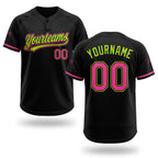 Custom Black Pink-Neon Green Two-Button Unisex Softball Jersey