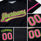 Custom Black Pink-Neon Green Two-Button Unisex Softball Jersey detail