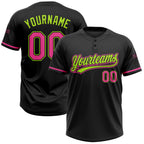 Custom Black Pink-Neon Green Two-Button Unisex Softball Jersey photo 1