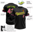 Custom Black Pink-Neon Green Two-Button Unisex Softball Jersey photo 4