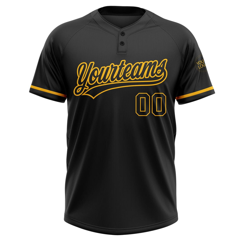 Custom Black Black-Gold Two-Button Unisex Softball Jersey photo 2