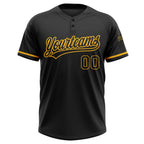Custom Black Black-Gold Two-Button Unisex Softball Jersey photo 2