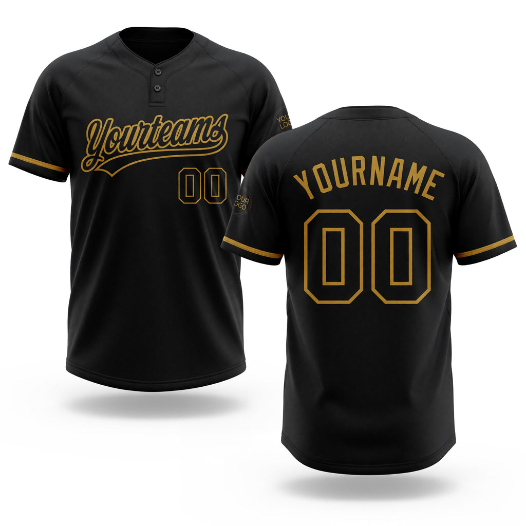 Custom Black Black-Old Gold Two-Button Unisex Softball Jersey