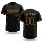 Custom Black Black-Old Gold Two-Button Unisex Softball Jersey
