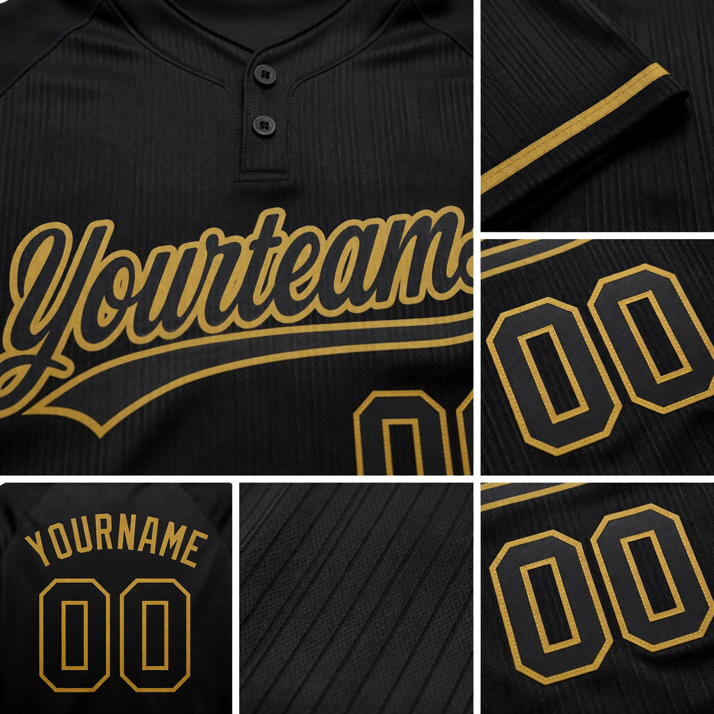 Custom Black Black-Old Gold Two-Button Unisex Softball Jersey detail